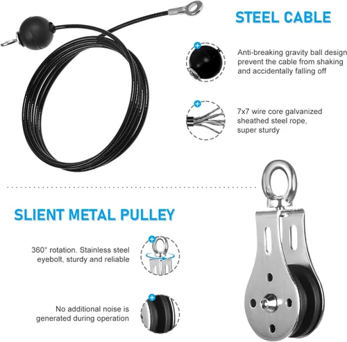 Vista 4 de Sistema de polea para gimnasio en casa, sistema de polea de cable para gimnasio para máquina de cable LAT Pulldown Accesorio de polea con cuerda
