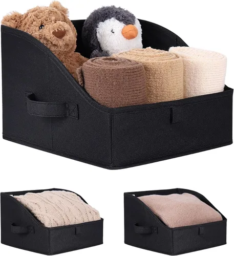 Vista 15 de WUIKE Cestas de almacenamiento para estantes, contenedores de almacenamiento de tela con asas, cesta plegable para estantes organizadores y Beige
