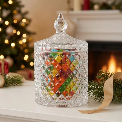 Vista 8 de Hedume Paquete de 4 tarros facetados de diamantes de cristal con tapa de cristal, juego de organización de almacenamiento de alimentos de vidrio