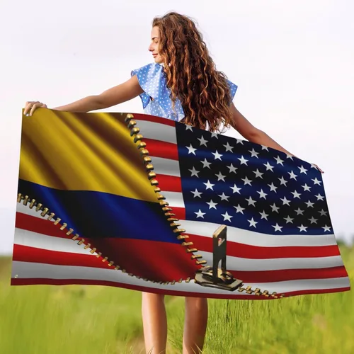 Vista 5 de Bandera de Estados Unidos y Colombia Colombiana Banderas para exteriores de 3 x 5 pies, tres capas de tela de costura de doble cara, impresión de 3