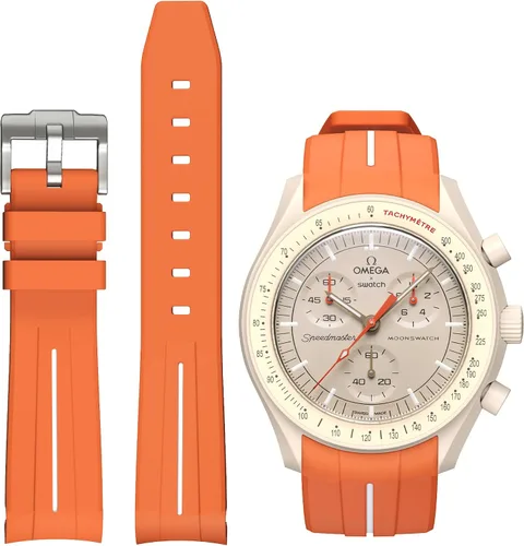 Vista 26 de Correas para reloj Moonswatch, correa de goma curvada sin huecos compatible con reloj Omega X Swatch Moonswatch Speedmaster/Rolex/SEIKO de 20mm