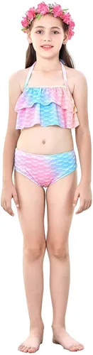 Vista 5 de GALLDEALS - Conjunto de bikini de sirena para natación cosplay con monofín de 7 a 8 años