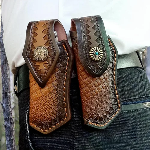 Vista 6 de Funda plegable de cuero de 5 pulgadas para cuchillos Buck 110, funda para cuchillos, fundas para cuchillos (marrón oscuro)