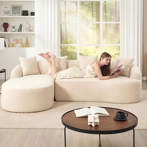 Vista 6 de Sofá modular curvado de 98.8 pulgadas con diván, sofá en forma de L, sofá deshuesado en forma de L para sala de estar, tela de felpilla de grano