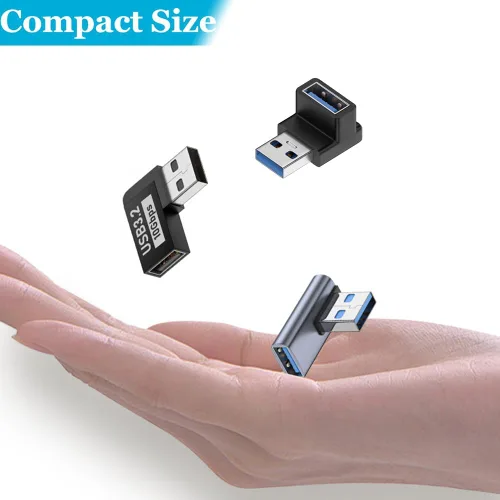Vista 8 de Paquete de 6 adaptadores USB 3.1 macho a hembra de 10 Gbps hacia arriba hacia abajo a la izquierda derecha 90 grados de ángulo recto cable USB