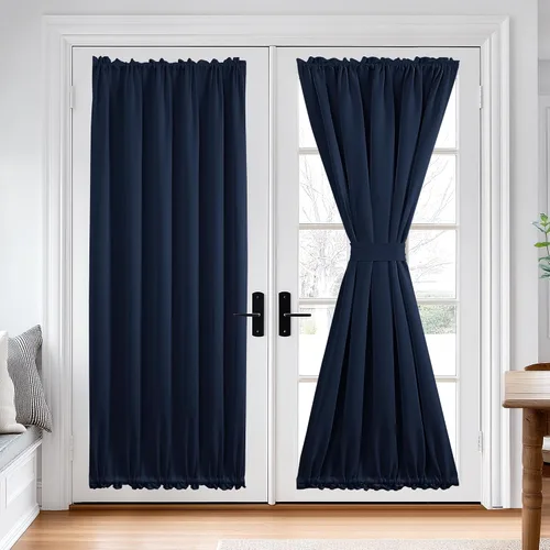 Vista 111 de Deconovo Cortinas opacas para puerta, bolsillo para cortinero y cortinas de bloqueo con aislamiento térmico para dormitorio, 137.16 x 189.2 cm, azul