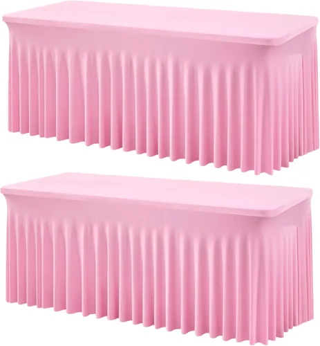 Vista 54 de Outpain Juego de 2 manteles rectangulares de elastano beige para mesas rectangulares de 6 pies, manteles de elastano ajustable de 6 pies, sin