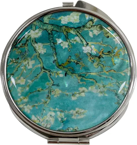 Vista 2 de Espejo de doble aumento compacto para maquillaje portátil, estilo cosmético, plegable, de bolsillo, diseño único de madreperla (flor de almendra)