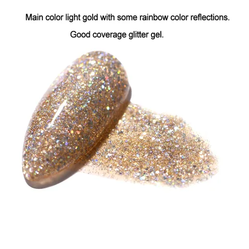 Vista 2 de FZANEST Esmalte de uñas en gel con purpurina LED UV, color brillante removible, arte de uñas (oro diamante claro)