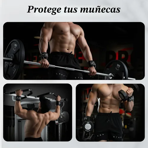 Vista 4 de Wrist Cuffs with D-Ring, Wrist Wraps for Weightlifting with Neoprene Padding, Wrist Straps for Cable Machines Negro brillante
