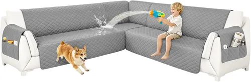 Vista 20 de Fundas para sofá modular, impermeables, 6 piezas, fundas de sofá en forma de L, lavables, antideslizantes, fundas para sofá seccional, suaves