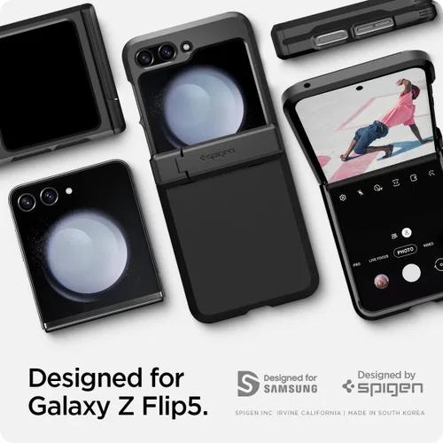 Vista 2 de Spigen Tough Armor Pro [protección de bisagra] diseñada para Galaxy Z Flip 5 Case (2023) - Negro Negro