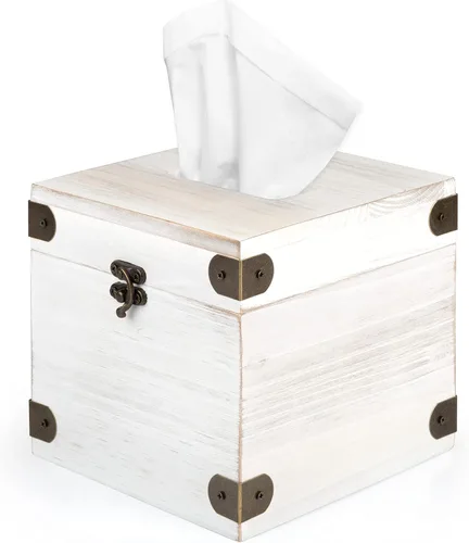 Vista 14 de Ilyapa Cubierta de madera para caja de pañuelos, diseño de espiga de madera de granero - Moderno soporte de papel impreso de madera