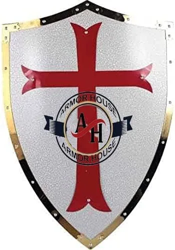 Vista 3 de Escudo Templario Medieval de la Cruz Roja Escudo Calentador Escudo Armadura de Caballero Escudo Cosplay de Guerrero de Batalla Rojo