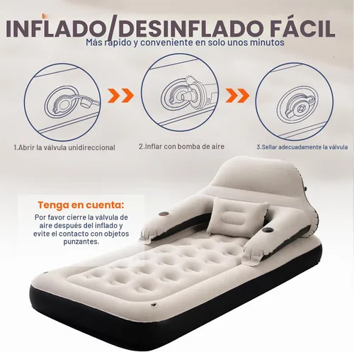 Vista 5 de Sofá cama de colchón de aire tamaño individual con cabecera y almohada, cama inflable para exteriores durante la noche