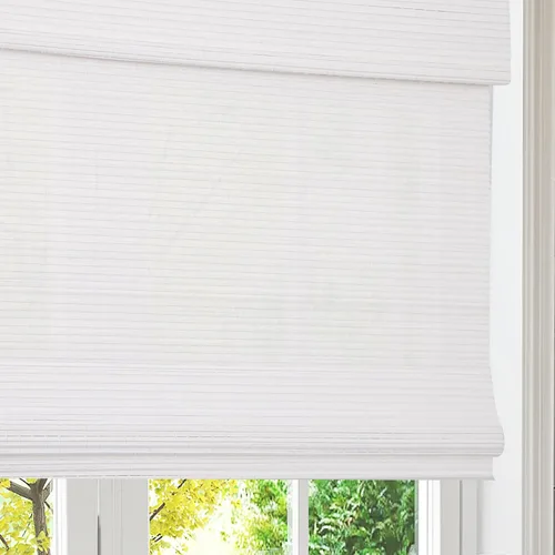 Vista 8 de Persianas romanas de bambú, de yute y trigo, opacas, personalizadas, opacas, para oscurecer la habitación, persianas de madera tejidas, persianas