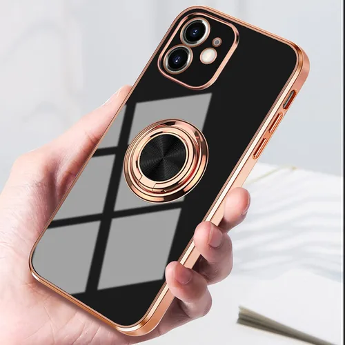 Vista 9 de Compatible con iPhone 11 Kickstand, anillo de rotación de 360 grados integrado con borde de oro rosa brillante que funciona con soporte magnético