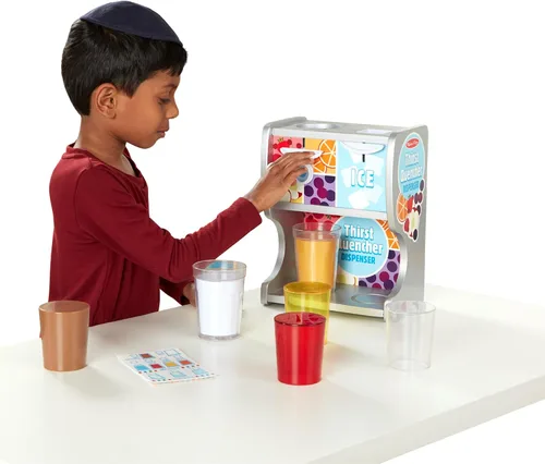 Vista 9 de Melissa & Doug - Dispensador de bebidas de madera con tazas, inserciones de jugo, cubitos de hielo (10 unidades)
