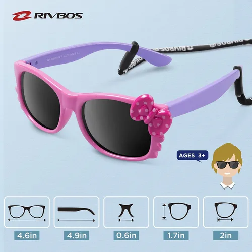Vista 5 de RIVBOS RBK002 - Lentes de sol para niños y niñas, con correa polarizada, protección UV, flexible, de goma