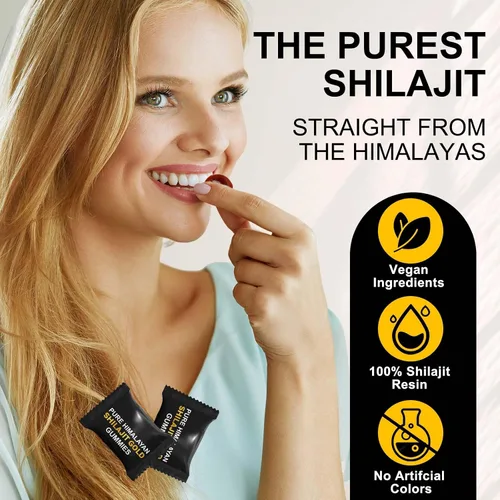 Vista 6 de Gomitas Shilajit, 3000 mg de oro Shilajit del Himalaya con Ashwagandha, musli negro, gokshura para hombres y mujeres, sin OMG y gelatina, 60