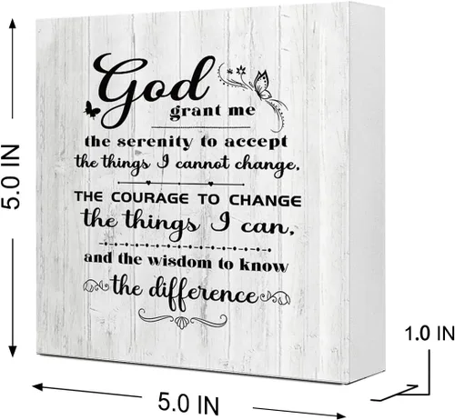 Vista 2 de Letrero de madera con texto en inglés «God Grant Me the Serenity to Accept The Things I Cannot Change», decoración de escritorio con versículo