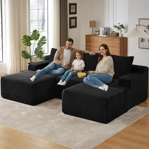Vista 18 de Lakifun Sofá en Forma de L de 107" con Otomana, Seccional Modular Moderno Sofá Cómodo en Forma de U Nube, Asiento Profundo, Chaise Longue Cama