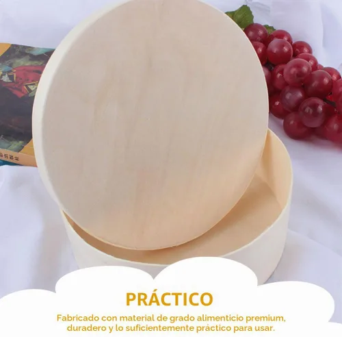 Vista 4 de Ciieeo Juego de 2 cajas redondas para tartas de 6.33 pulgadas, cajas de almacenamiento de postres de madera sin terminar con tapa para mini tarta