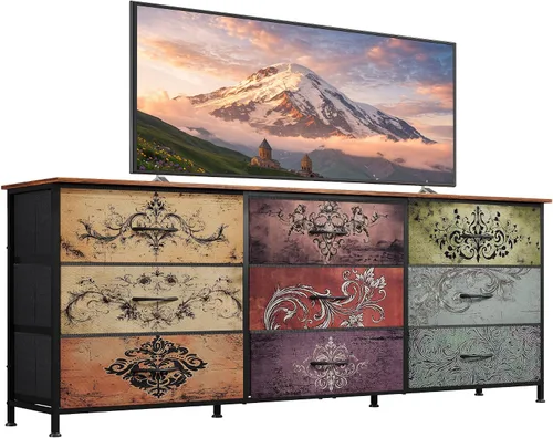 Vista 11 de WLIVE Soporte de TV para TV de 55 pulgadas, cómoda de 9 cajones para A-Rosa
