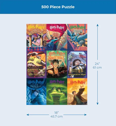 Vista 4 de New York Puzzle Company - Collage de portada de libro de Harry Potter - Rompecabezas de 500 piezas para noches de juego familiares por Mary GrandPré