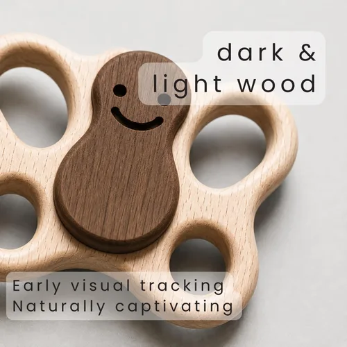 Vista 5 de Sonajero de madera para bebés de 0 a 6 y 6 a 12 meses, juguete natural Montessori, sonajero de sonido tranquilo para niños y niñas recién nacidos