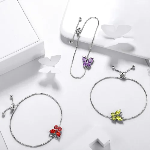 Vista 3 de Aurora Tears Pulsera de piedra natal de mariposa – Pulsera de plata de ley 925 para mujer, regalo de cumpleaños para mujer A. Enero
