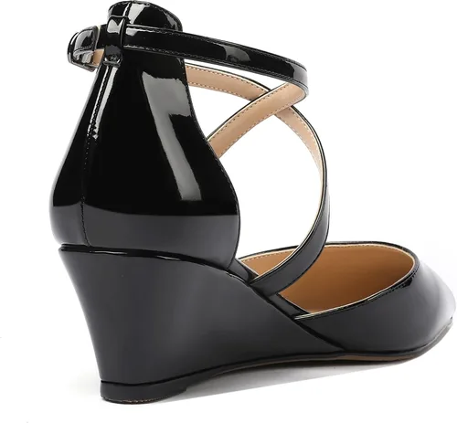 Vista 5 de MODENCOCO Zapatos de tacón bajo para mujer, con puntera puntiaguda, con hebilla y correa cruzada, para mujer, de 2 pulgadas