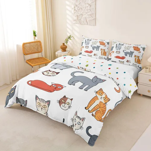 Vista 8 de Feelyou Juego de funda nórdica con estampado de gatos, tamaño individual