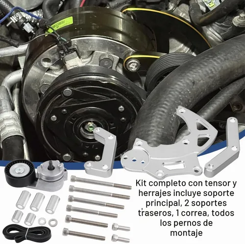 Vista 7 de Kit de Soporte de Compresor AC R4 de Intercambio LS con Tensor Compatible con LSX, LS2 LS3 LS6 LQ4 LQ9 L92 L99 Camiones/SUV Vortec GM R4 Compresor