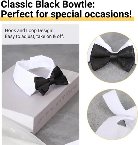 Vista 3 de Collar de corbatín negro para gato Segarty, lindo esmoquin para cachorros con corbatín para perros con collar blanco ajustable hecho a mano