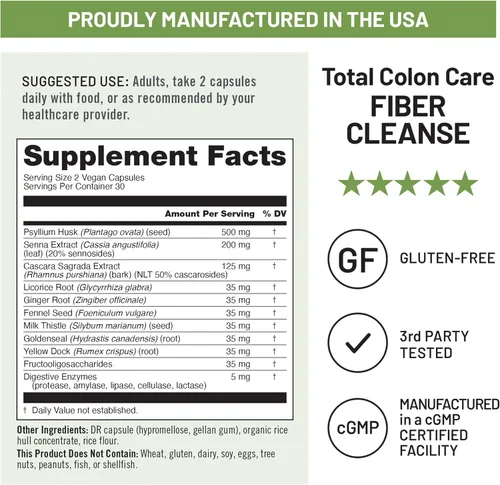Vista 6 de NatureWise Total Colon Care Fiber Cleanse - Mezcla laxante natural - Laxantes herbales, prebióticos y enzimas para regularidad, digestión