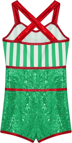 Vista 4 de Disfraz de Navidad con bastón de caramelo para niñas, estampado de rayas, ballet, danza, gimnasia, leotardo ciclista