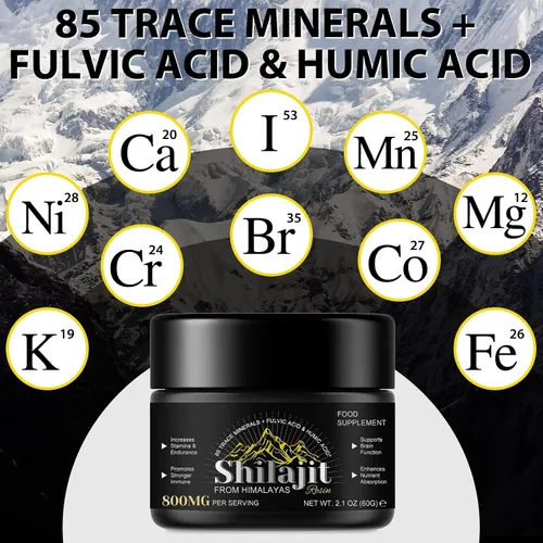 Vista 4 de Shilajit - Resina Shilajit orgánica pura del Himalaya – 800 mg de grado dorado natural Shilajit con más de 85 ácido fúlvico y oligominerales