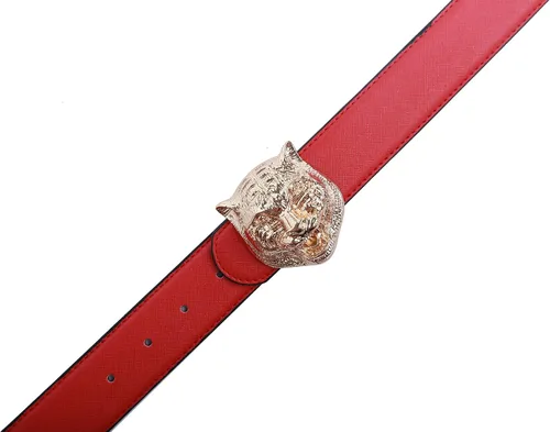 Vista 5 de Yuangu Cinturón de piel de vacuno con hebilla de tigre grande, 1.496in