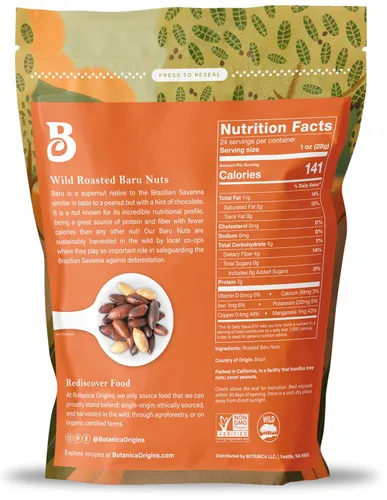Vista 2 de Botanica Baru Nuts, 24 onzas, tostadas, salvajes, sin sal, sin OMG, veganas, aptas para dieta cetogénica y paleo