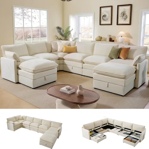 Vista 22 de Ihanherry Sofá modular de 103 pulgadas con almacenamiento, sofá de nube en forma de U con otomanas móviles y 4 almohadas, sofás seccionales