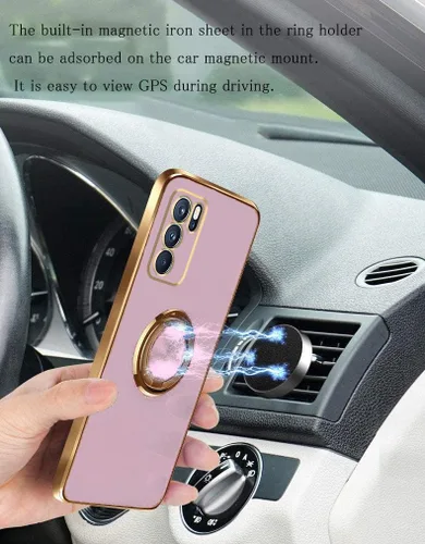Vista 2 de Funda compatible con Reno 6 0.18 oz, soporte de anillo magnético, Reno 6 0.18 oz, funda de silicona a prueba de golpes, cubierta delgada de lujo