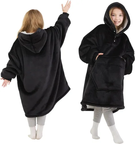 Vista 7 de Degrees of Comfort Kids Wearable Blanket, Oversized Sherpa Fleece Hoodie Blankets for Boys Girls, Cozy and Soft