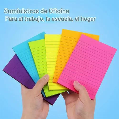 Vista 6 de Early Buy - Blocs de notas adhesivas con líneas 4x6, notas autoadhesivas de 6 colores brillantes, 6 blocs, 45 hojas/bloc