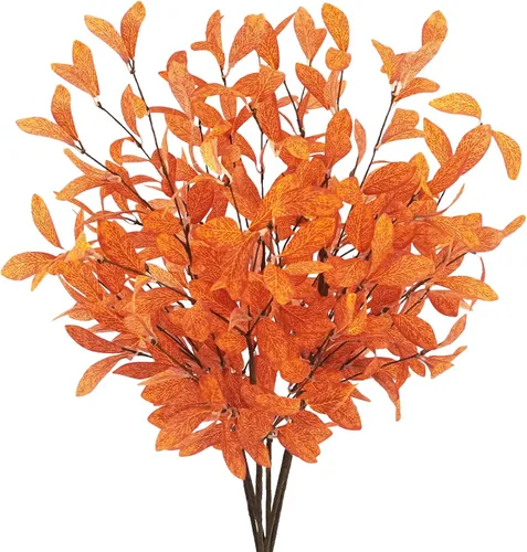 Vista 8 de 18 tallos artificiales de eucalipto de otoño, hojas de eucalipto, plantas de otoño con hojas de otoño para otoño, oficina, hogar, boda, centro