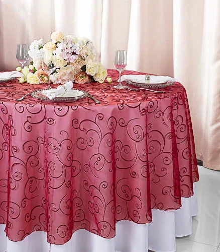 Vista 25 de Manteles de organza bordados redondos de 90 pulgadas, manteles de organza para bodas, fiestas, banquetes, eventos, color verde manzana