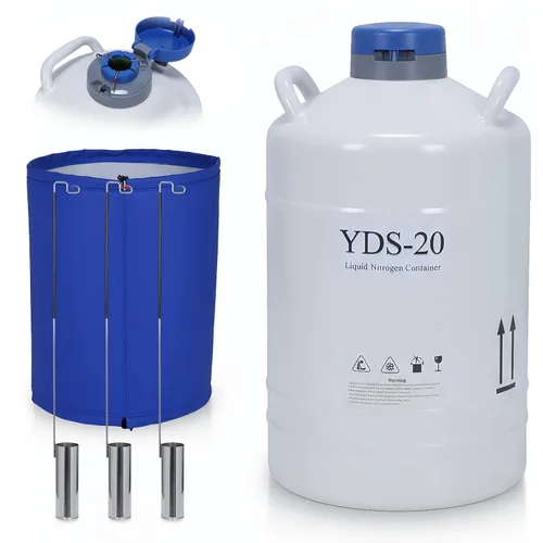 Vista 8 de Generic Contenedor de nitrógeno líquido de aleación de aluminio 20L con 3 botes y bolsa de transporte LN2 Dewar criogénico para la preservación