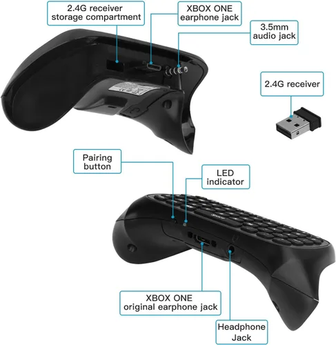Vista 6 de MoKo Green Backlight Keyboard for Xbox One Controller, Xbox Series XS, Wireless Gaming Chatpad Keypad with USB Receiver&3.5mm Audio Jack, Xbox