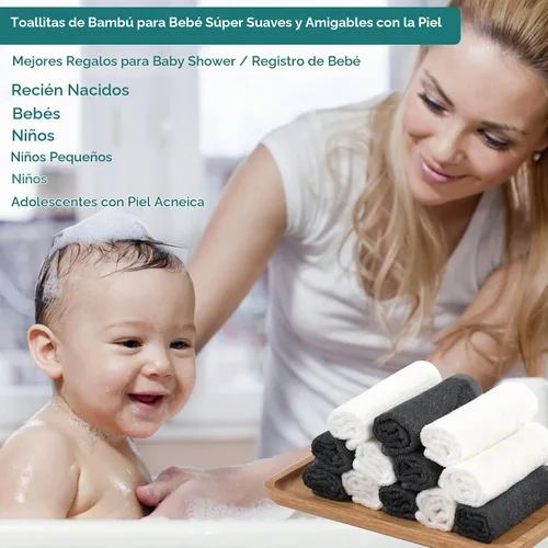 Vista 4 de Paquete de 6 paños para bebé, toallas faciales súper suaves para la Blanco