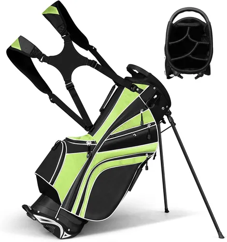 Vista 12 de Bolsa de golf Tangkula con 6 divisores superiores, bolsa de golf ligera con doble correa ajustable y 8 bolsillos, capucha impermeable para lluvia